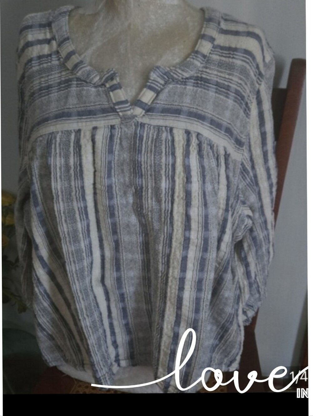 Knox Rose Striped Scoop-Neck Boho Top in Navy Blue and Cream Size Xxl